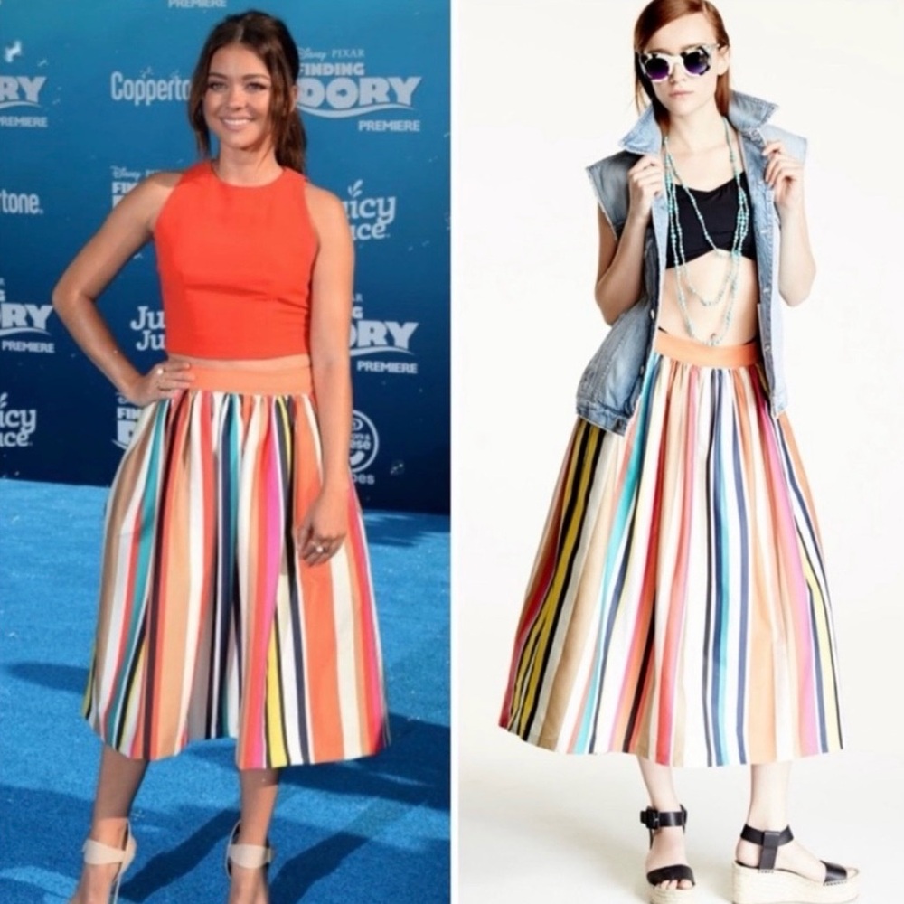 Alice + Olivia “Nikola” carnival striped high waist midi skirt
